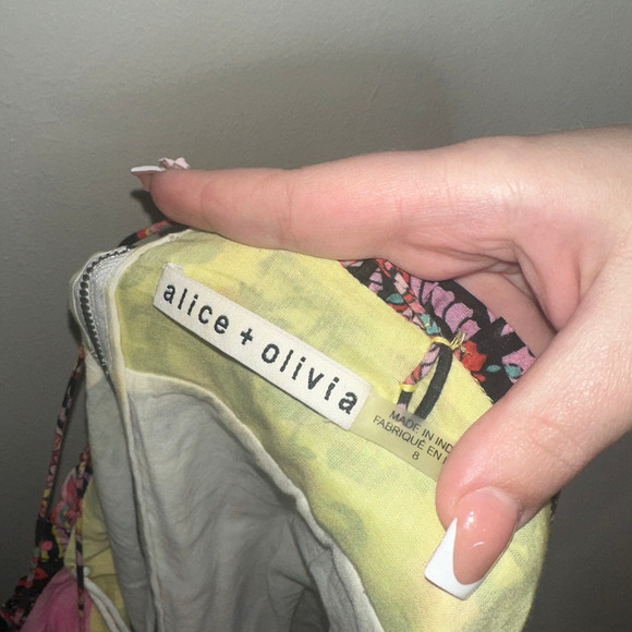 Alice + Olivia Imogene Tier Ruffle Spaghetti Strap Maxi Dress Meadow Magic US 8 - Picture 5 of 11